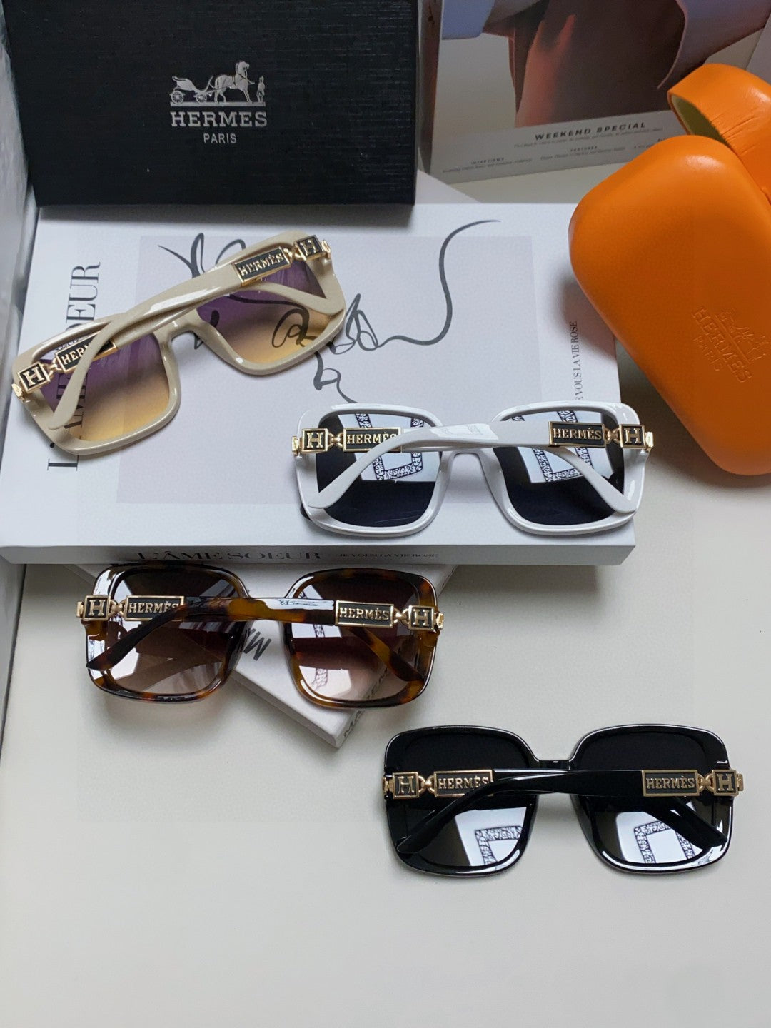 Hermès Polarized Square Brown Lens Sunglasses for Women - 358919 - detail image 8