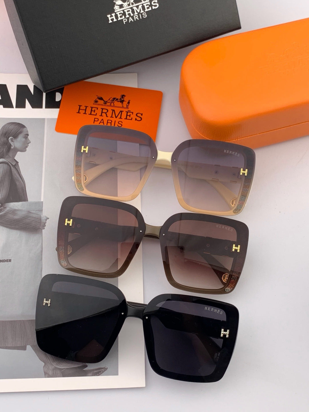 Hermès H2304 Square Pink Lens Sunglasses for Men & Women - 358939 - detail image 7