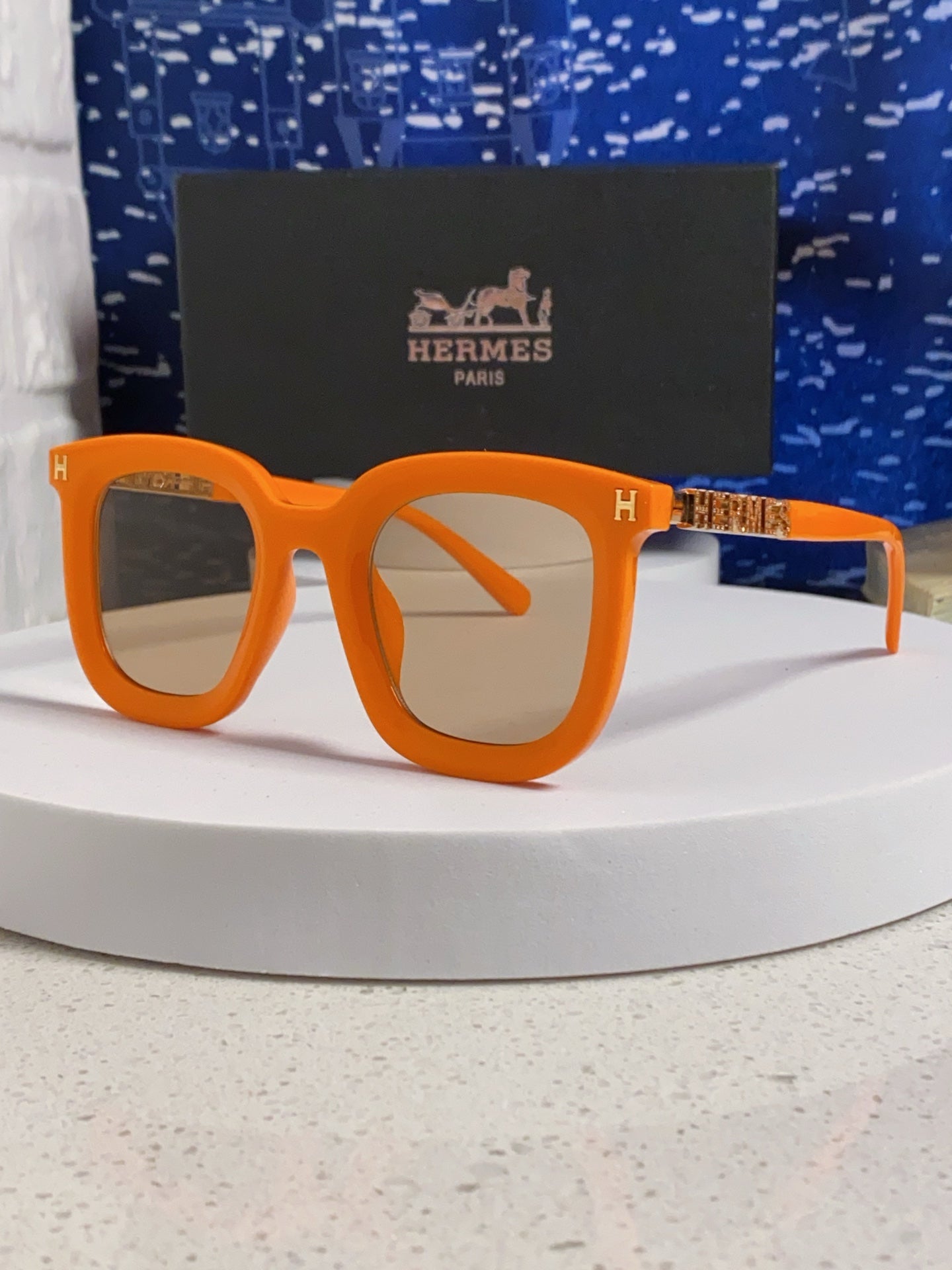 Hermès Metal Square Orange Lens Sunglasses for Men & Women - 158688